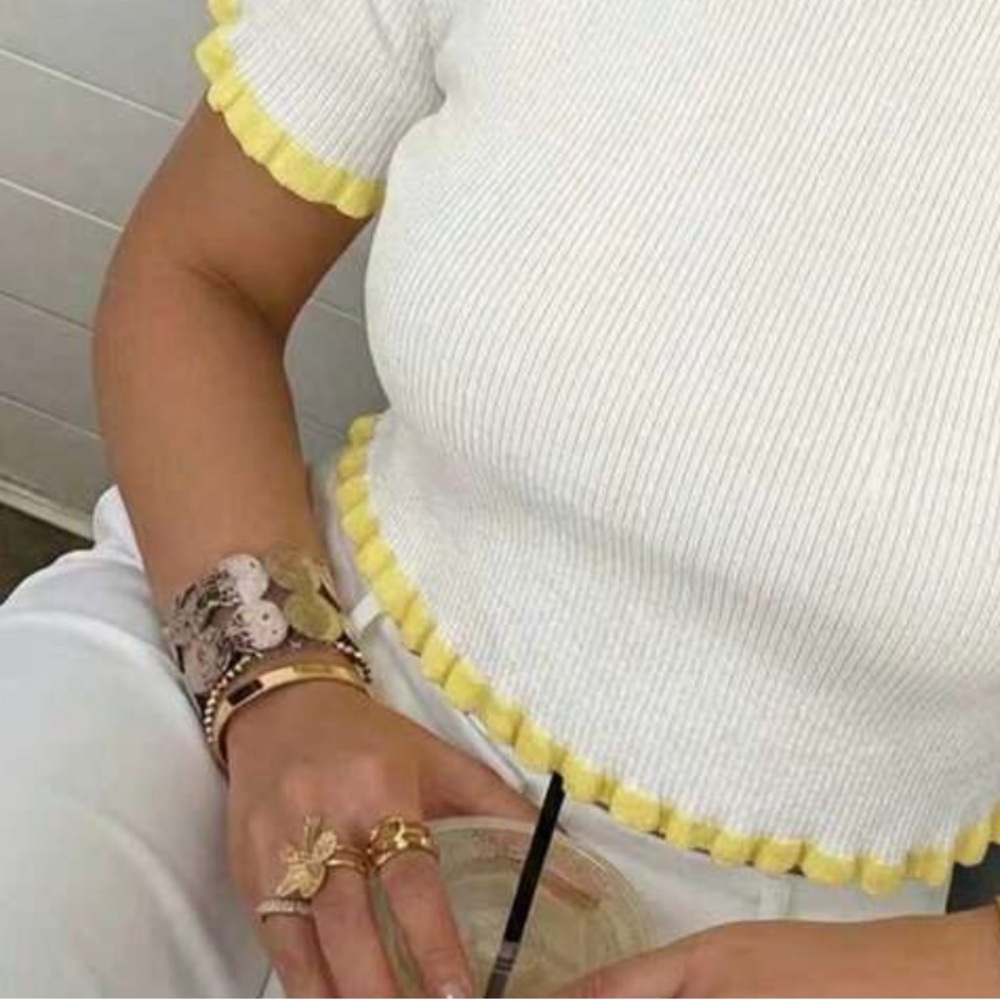 White and Yellow Ruffle Trim Top - Picture 9 of 10